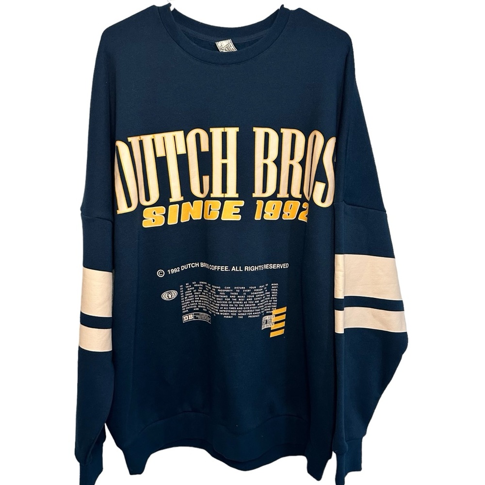 Dutch Bros RARE Navy w/Gold Oversized Crewneck Sweat XS+SMALL+MED.+LARGE+XL+XXXL